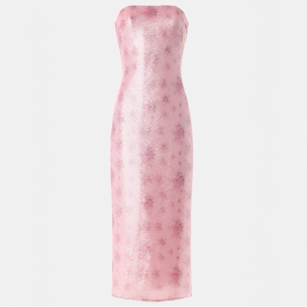 LoveShackFancy Stasia Sequin Floral Strapless Pink Cocktail Midi Dress NEW - Picture 11 of 15